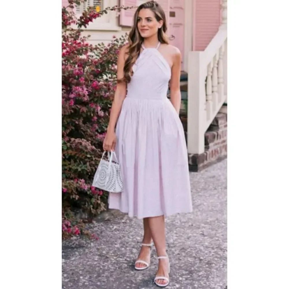 Gal Meets Glam Mauve Striped Claire Halter Dress Sz. 10